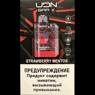 Электронная сигарета UDN BAR X gen 2 Strawberry Mentos (УДН Бар Х Клубничный Ментос) 7000 затяжек